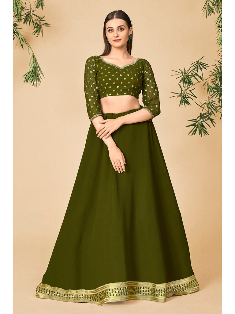 Mehndi Green Silk Plain A-Line Kurta With Pant And Dupatta – Leemboodi