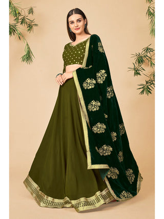 Aamira Lehenga Choli in Mehndi Green Color with Dupatta ClothsVilla