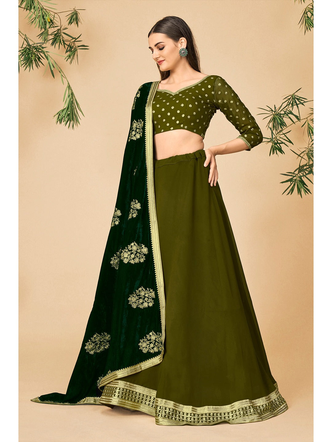 Aamira Lehenga Choli in Mehndi Green Color with Dupatta ClothsVilla