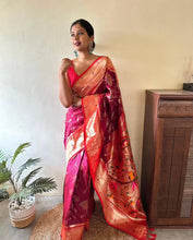Load image into Gallery viewer, Bewitching Dark Pink Paithani Silk Saree With Brood Blouse Piece ClothsVilla