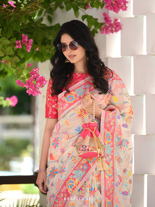 Luxuriant Beige Pashmina saree With Amiable Blouse Piece ClothsVilla