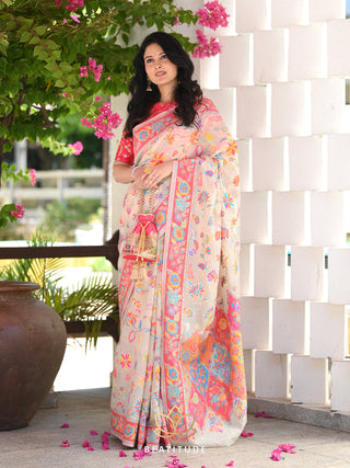 Luxuriant Beige Pashmina saree With Amiable Blouse Piece ClothsVilla