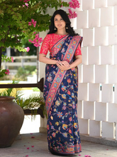 Load image into Gallery viewer, Evocative Blue Pashmina saree With Moiety Blouse Piece ClothsVilla