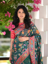 Load image into Gallery viewer, Seraglio Green Pashmina saree With Staggering Blouse Piece ClothsVilla