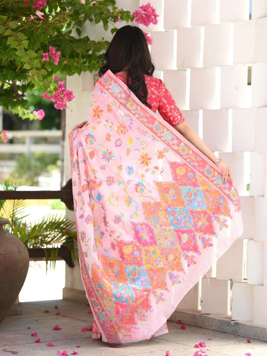 Snappy Pink Pashmina saree With Prodigal Blouse Piece ClothsVilla