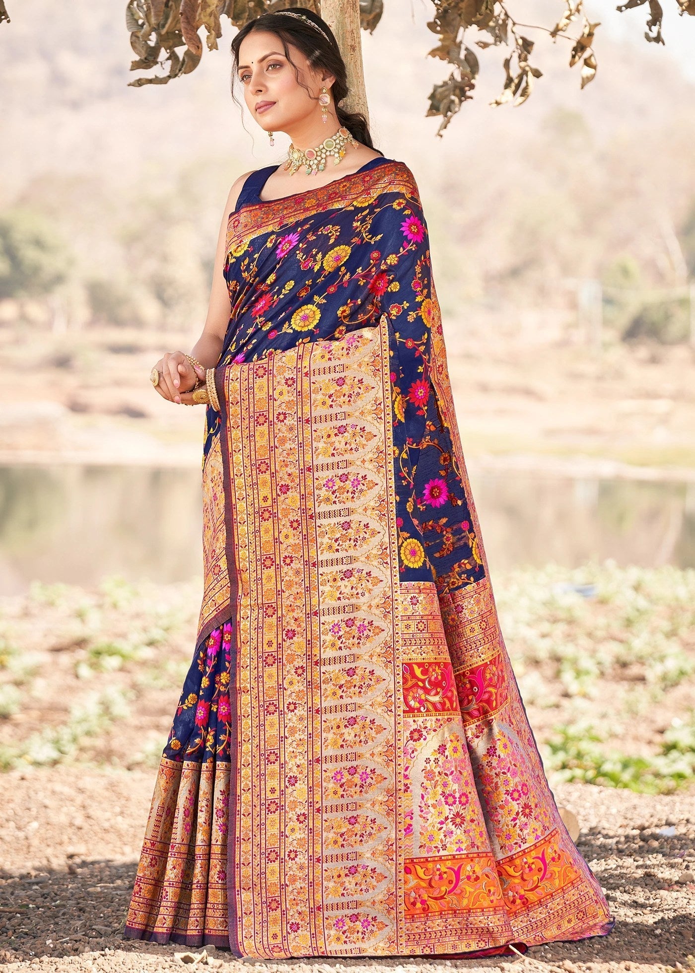 Amiable Blue Pashmina saree With Snazzy Blouse Piece ClothsVilla