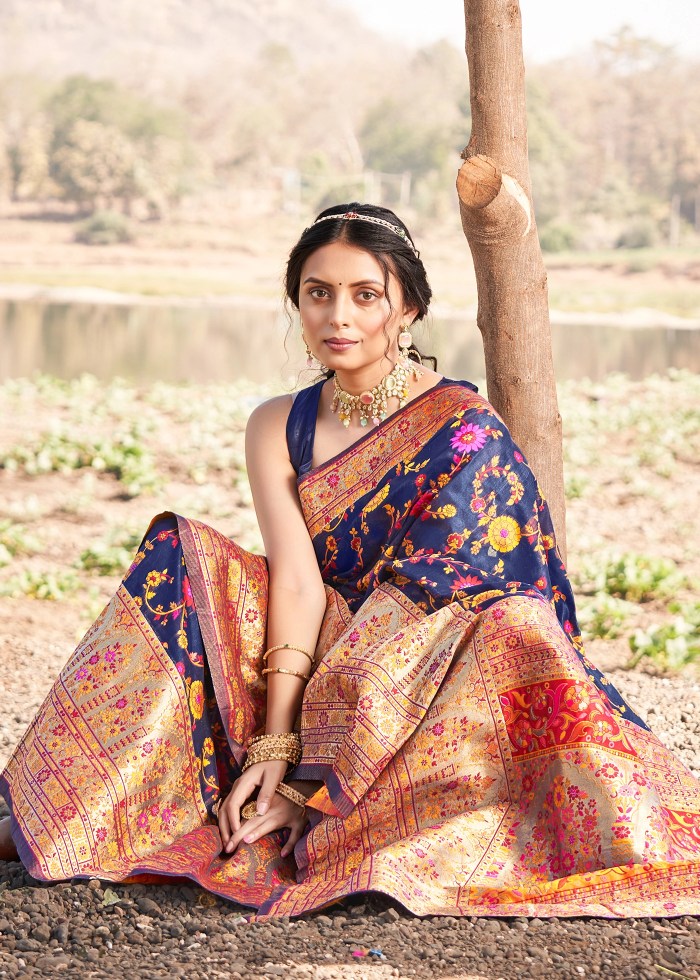 Amiable Blue Pashmina saree With Snazzy Blouse Piece ClothsVilla