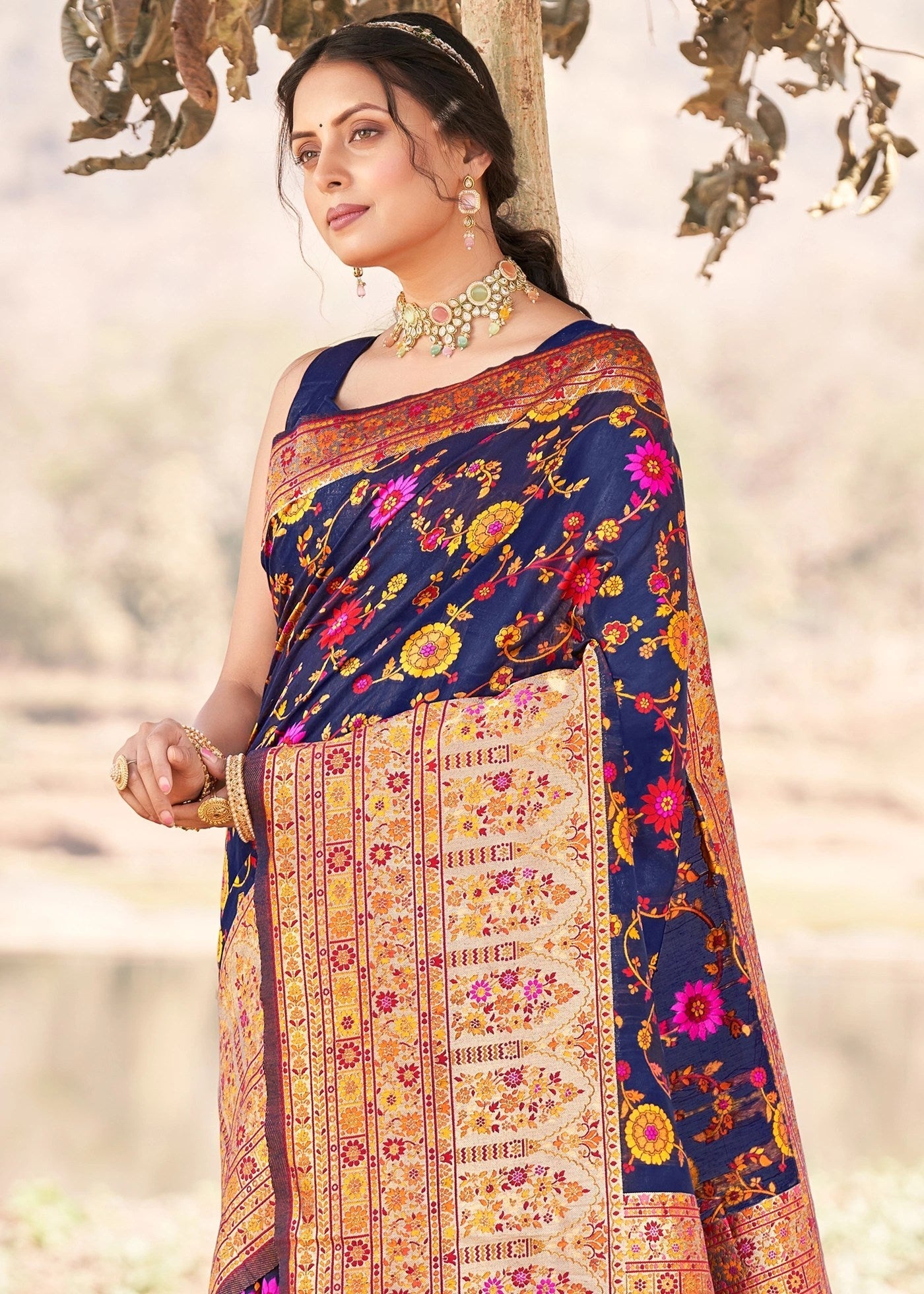 Amiable Blue Pashmina saree With Snazzy Blouse Piece ClothsVilla