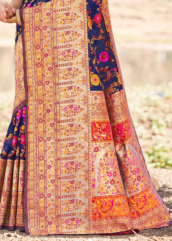 Amiable Blue Pashmina saree With Snazzy Blouse Piece ClothsVilla