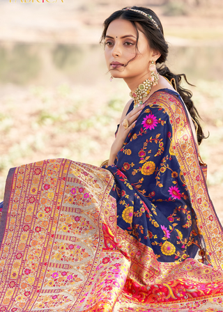 Amiable Blue Pashmina saree With Snazzy Blouse Piece ClothsVilla