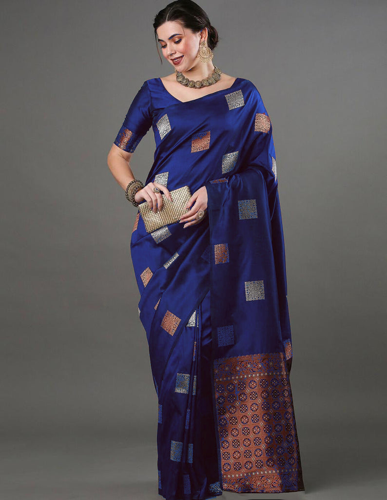 Nemesis Blue Soft Silk Saree With Gossamer Blouse Piece ClothsVilla