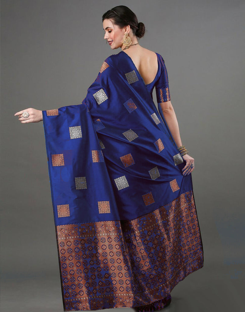 Nemesis Blue Soft Silk Saree With Gossamer Blouse Piece ClothsVilla