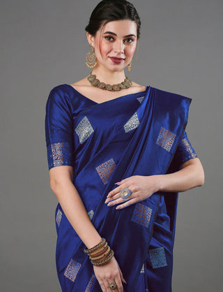 Nemesis Blue Soft Silk Saree With Gossamer Blouse Piece ClothsVilla