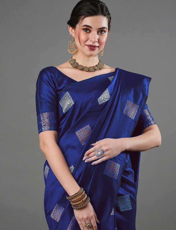 Nemesis Blue Soft Silk Saree With Gossamer Blouse Piece ClothsVilla