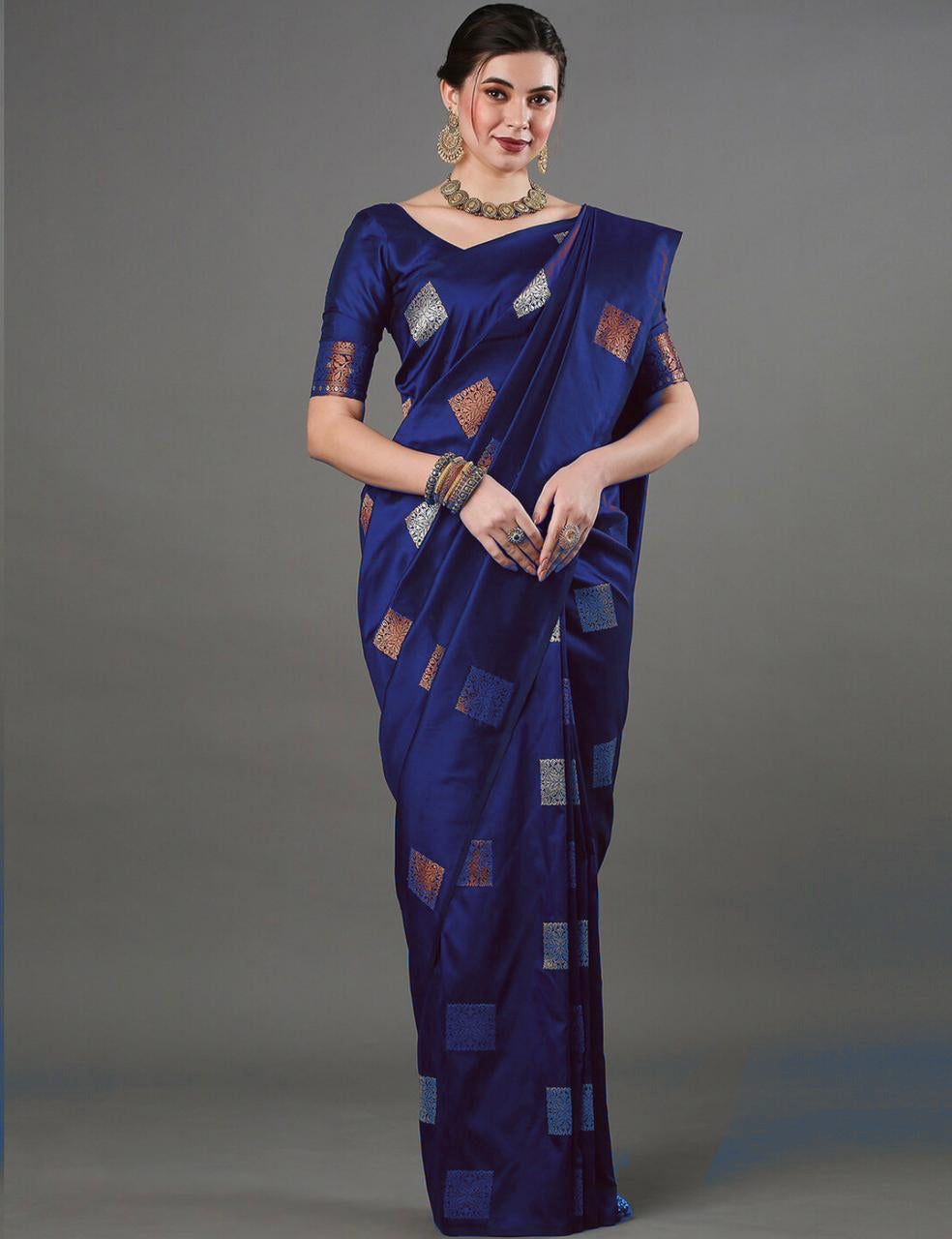 Nemesis Blue Soft Silk Saree With Gossamer Blouse Piece ClothsVilla Main image