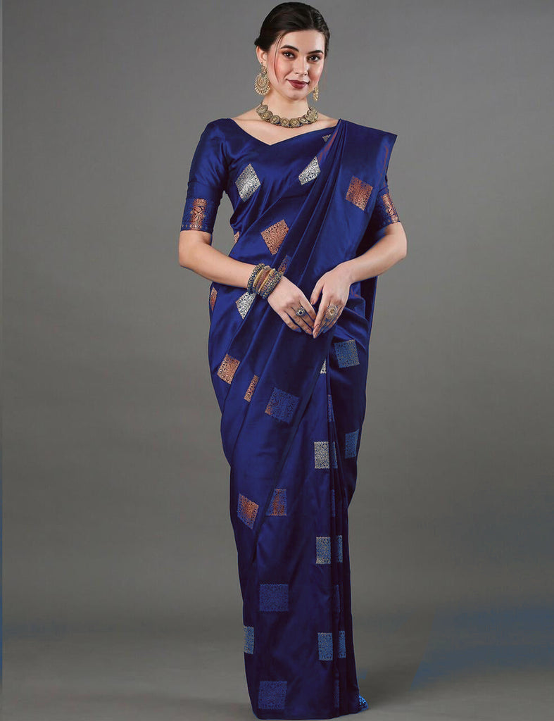 Nemesis Blue Soft Silk Saree With Gossamer Blouse Piece ClothsVilla