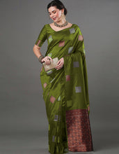 Load image into Gallery viewer, Eloquence Green Soft Silk Saree With Demure Blouse Piece ClothsVilla