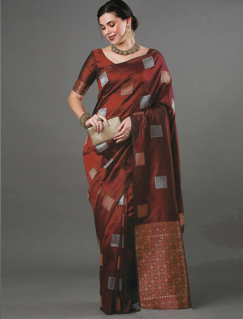 Bewitching Maroon Soft Silk Saree With Adoring Blouse Piece ClothsVilla