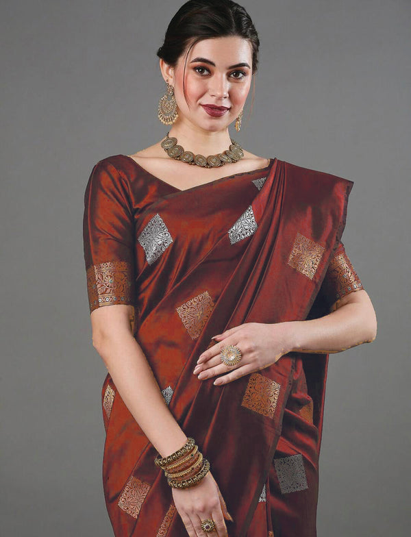 Bewitching Maroon Soft Silk Saree With Adoring Blouse Piece ClothsVilla