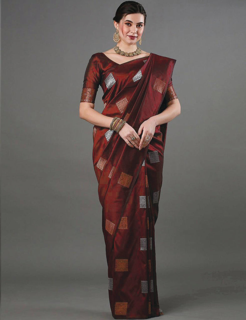 Bewitching Maroon Soft Silk Saree With Adoring Blouse Piece ClothsVilla