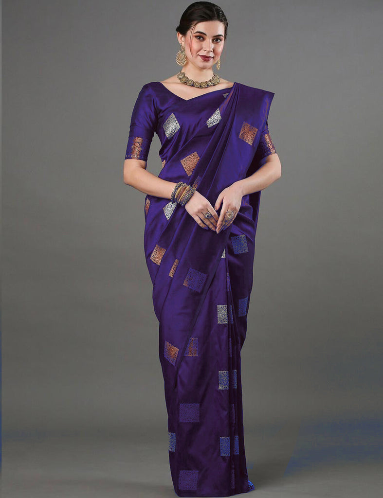 Fairytale Purple Soft Silk Saree With Opulent Blouse Piece ClothsVilla