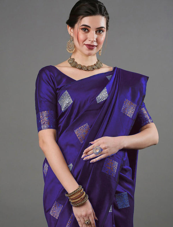 Fairytale Purple Soft Silk Saree With Opulent Blouse Piece ClothsVilla