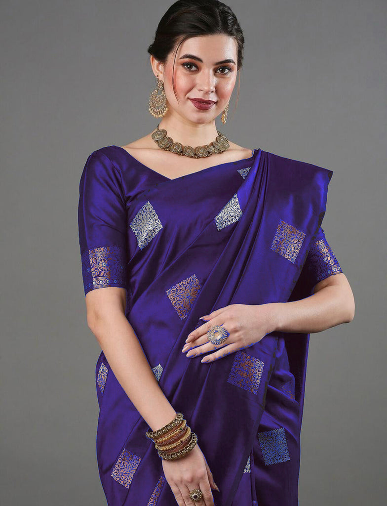 Fairytale Purple Soft Silk Saree With Opulent Blouse Piece ClothsVilla