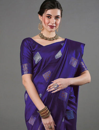 Fairytale Purple Soft Silk Saree With Opulent Blouse Piece ClothsVilla
