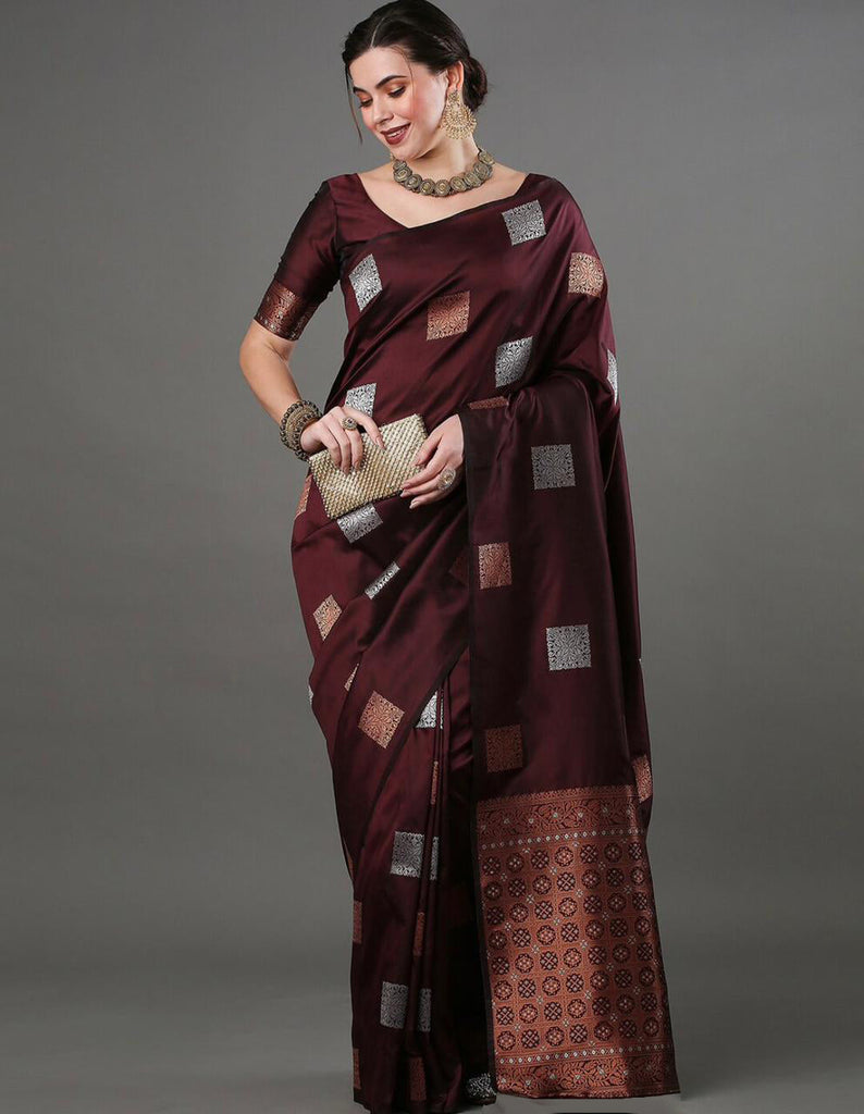 Preferable Wine Soft Silk Saree With Flamboyant Blouse Piece ClothsVilla