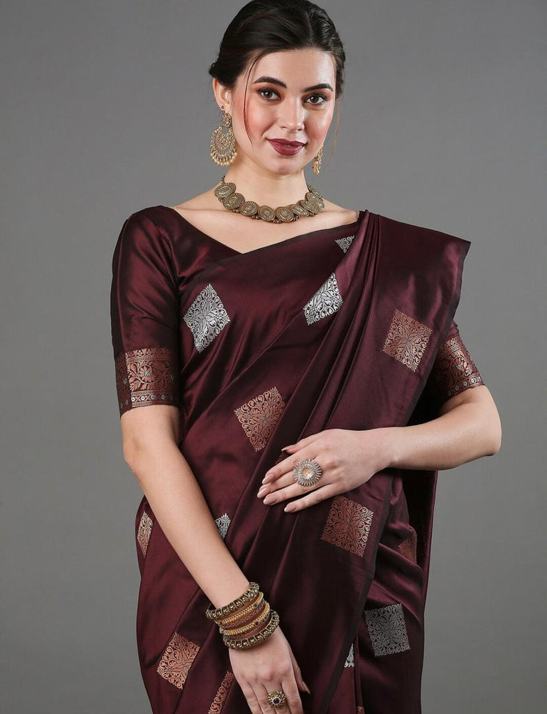 Preferable Wine Soft Silk Saree With Flamboyant Blouse Piece ClothsVilla