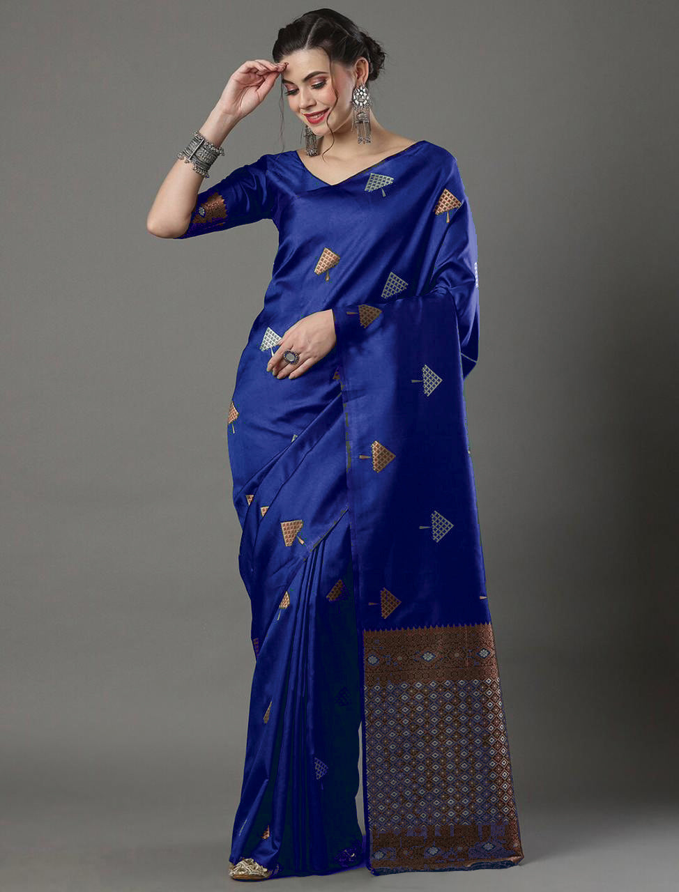 Opulent Blue Soft Silk Saree With Delightful Blouse Piece ClothsVilla Main image