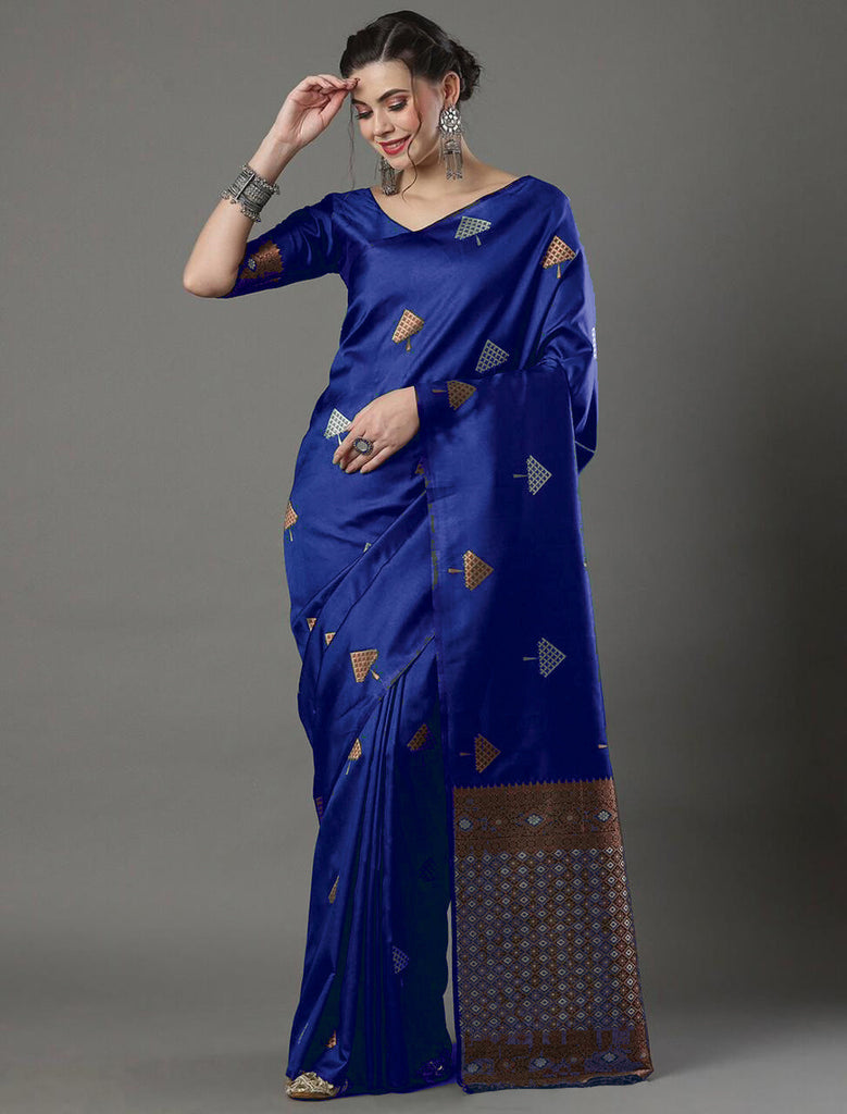 Opulent Blue Soft Silk Saree With Delightful Blouse Piece ClothsVilla
