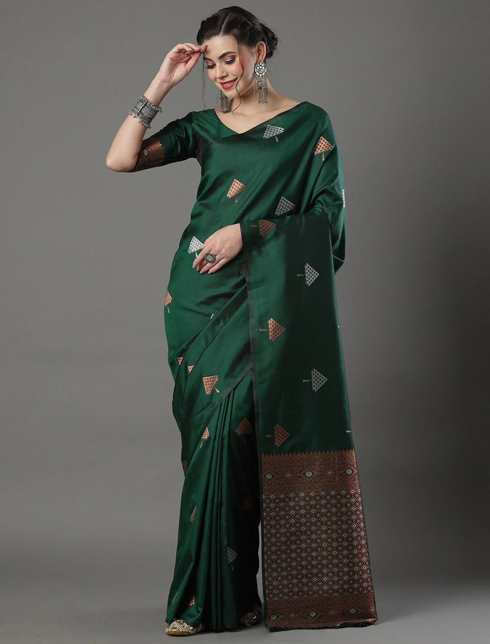 Excellent Green Soft Silk Saree With Effervescent Blouse Piece ClothsVilla Main image