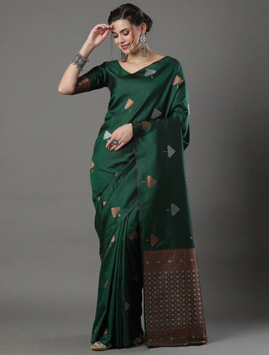 Excellent Green Soft Silk Saree With Effervescent Blouse Piece ClothsVilla