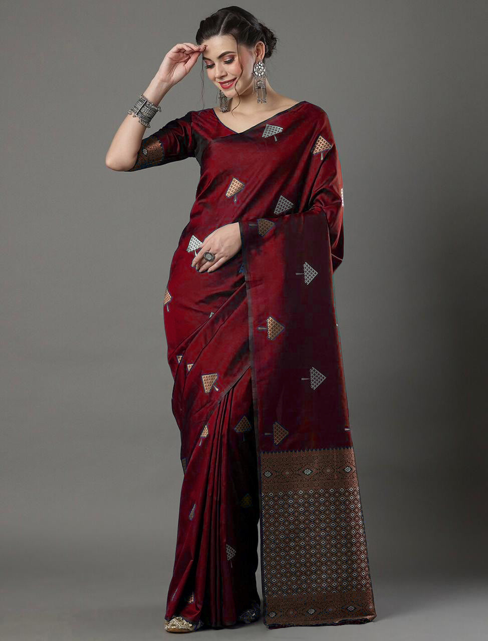 Murmurous Maroon Soft Silk Saree With Devastating Blouse Piece ClothsVilla Main image
