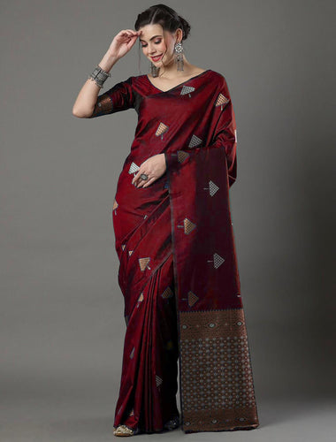 Murmurous Maroon Soft Silk Saree With Devastating Blouse Piece ClothsVilla
