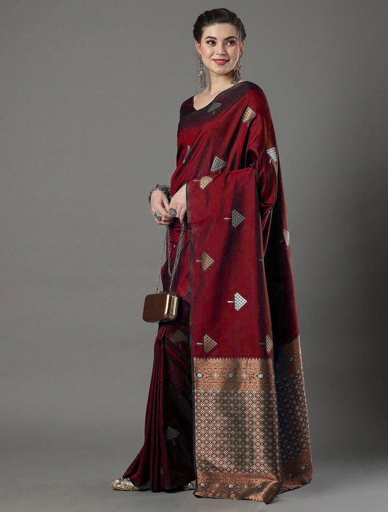 Murmurous Maroon Soft Silk Saree With Devastating Blouse Piece ClothsVilla