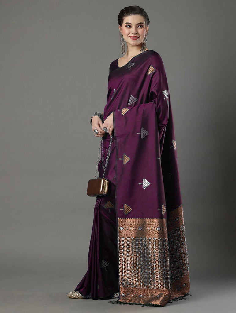 Demanding Wine Soft Silk Saree With Ideal Blouse Piece ClothsVilla