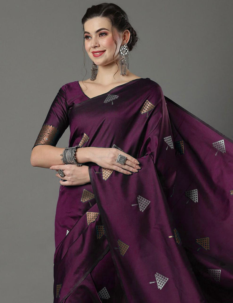 Demanding Wine Soft Silk Saree With Ideal Blouse Piece ClothsVilla