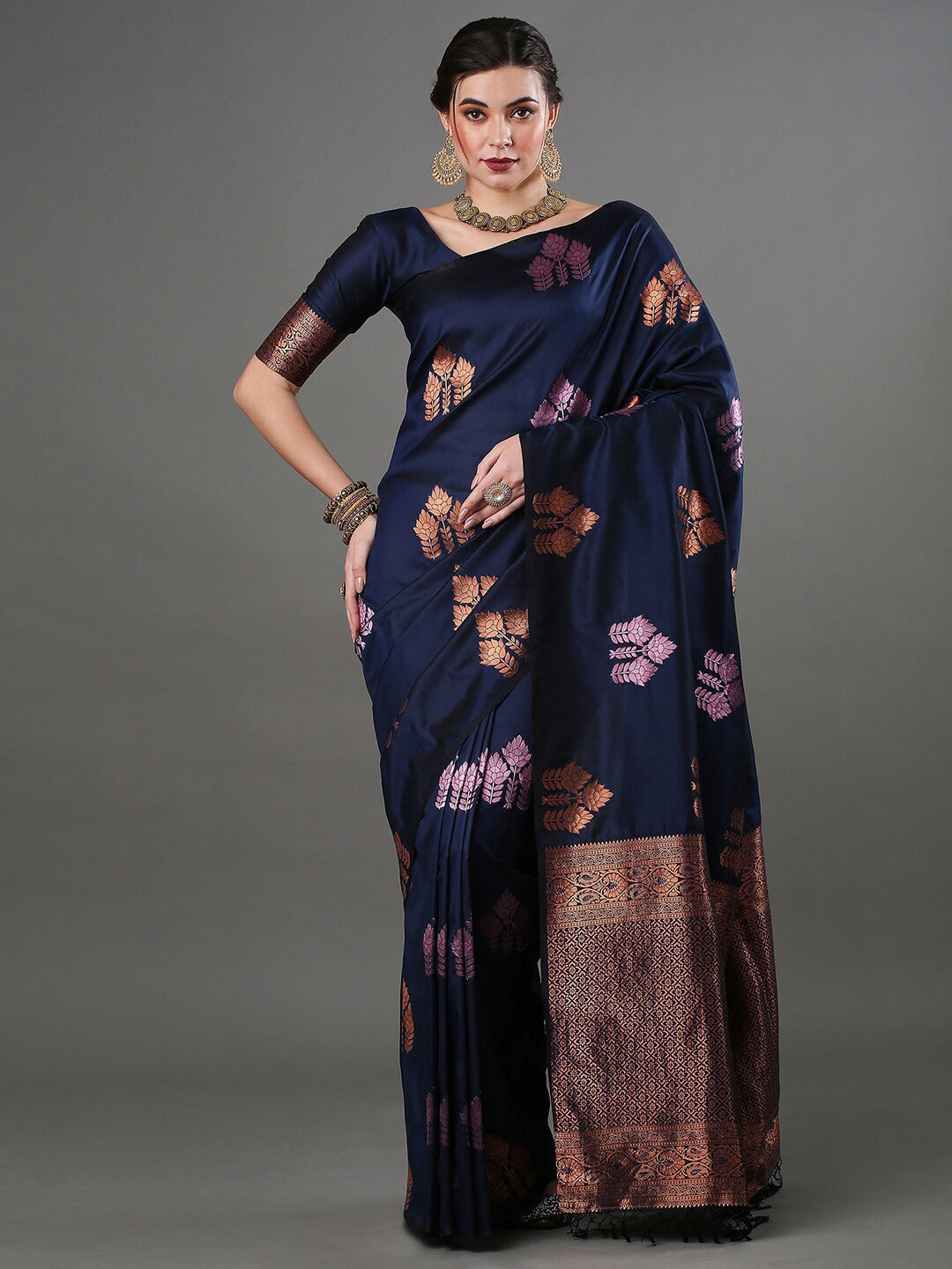 Pleasurable Navy Blue Soft Silk Saree With Woebegone Blouse Piece ClothsVilla Main image
