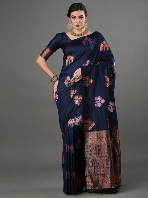 Pleasurable Navy Blue Soft Silk Saree With Woebegone Blouse Piece ClothsVilla Main image