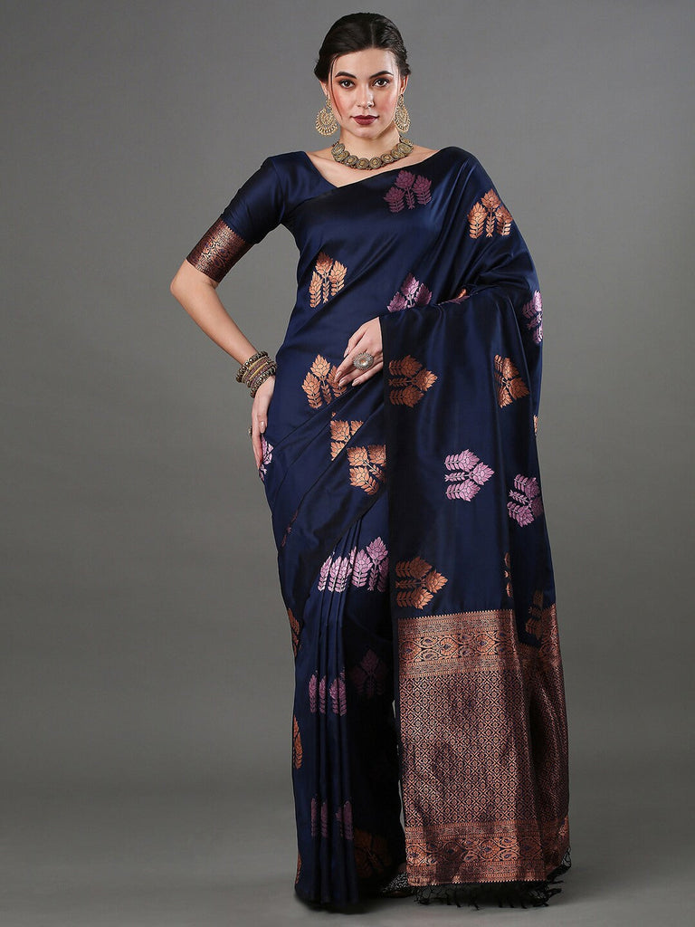 Pleasurable Navy Blue Soft Silk Saree With Woebegone Blouse Piece ClothsVilla