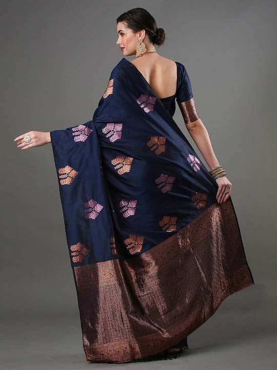 Pleasurable Navy Blue Soft Silk Saree With Woebegone Blouse Piece ClothsVilla