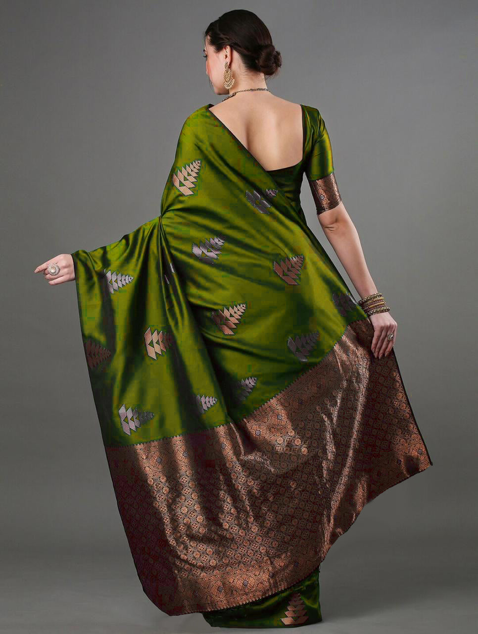 Intricate Mahndi Soft Silk Saree With Hypnotic Blouse Piece ClothsVilla