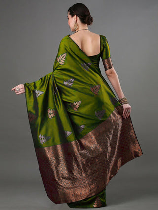 Intricate Mahndi Soft Silk Saree With Hypnotic Blouse Piece ClothsVilla