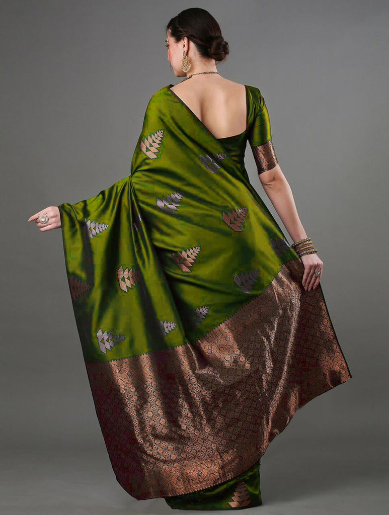 Intricate Mahndi Soft Silk Saree With Hypnotic Blouse Piece ClothsVilla