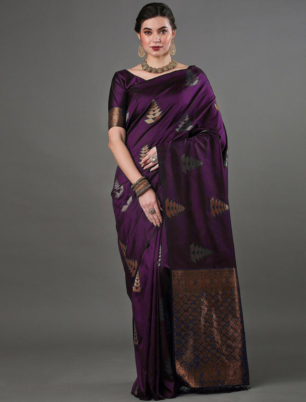 Dazzling Purple Soft Silk Saree With Wonderful Blouse Piece ClothsVilla Main image