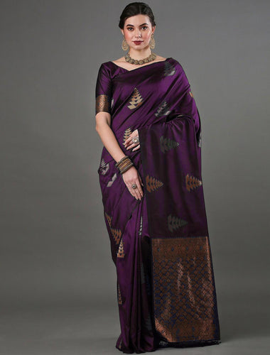 Dazzling Purple Soft Silk Saree With Wonderful Blouse Piece ClothsVilla
