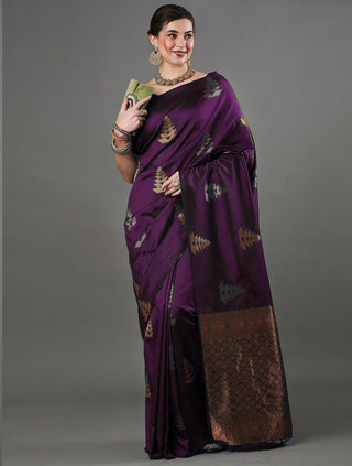 Dazzling Purple Soft Silk Saree With Wonderful Blouse Piece ClothsVilla
