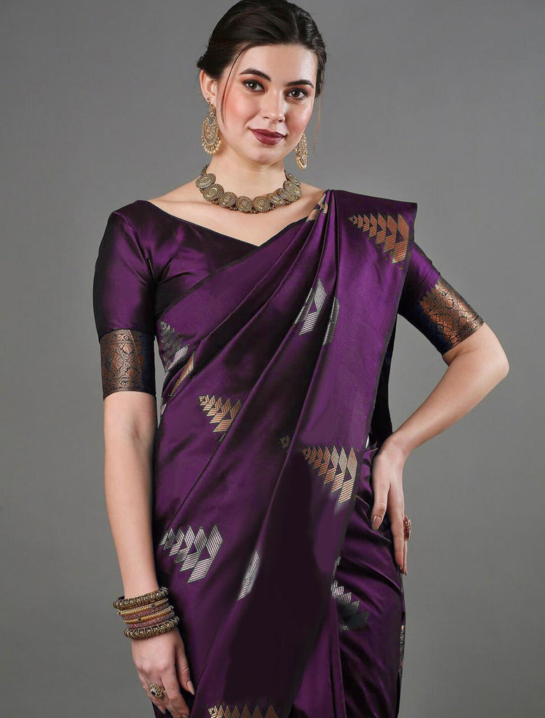 Dazzling Purple Soft Silk Saree With Wonderful Blouse Piece ClothsVilla